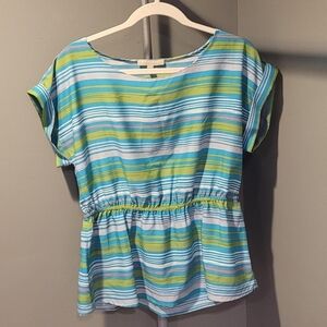 Banana Republic Women's Striped Blouse Cap Sleeves, Size PL, Multicolor, NWT